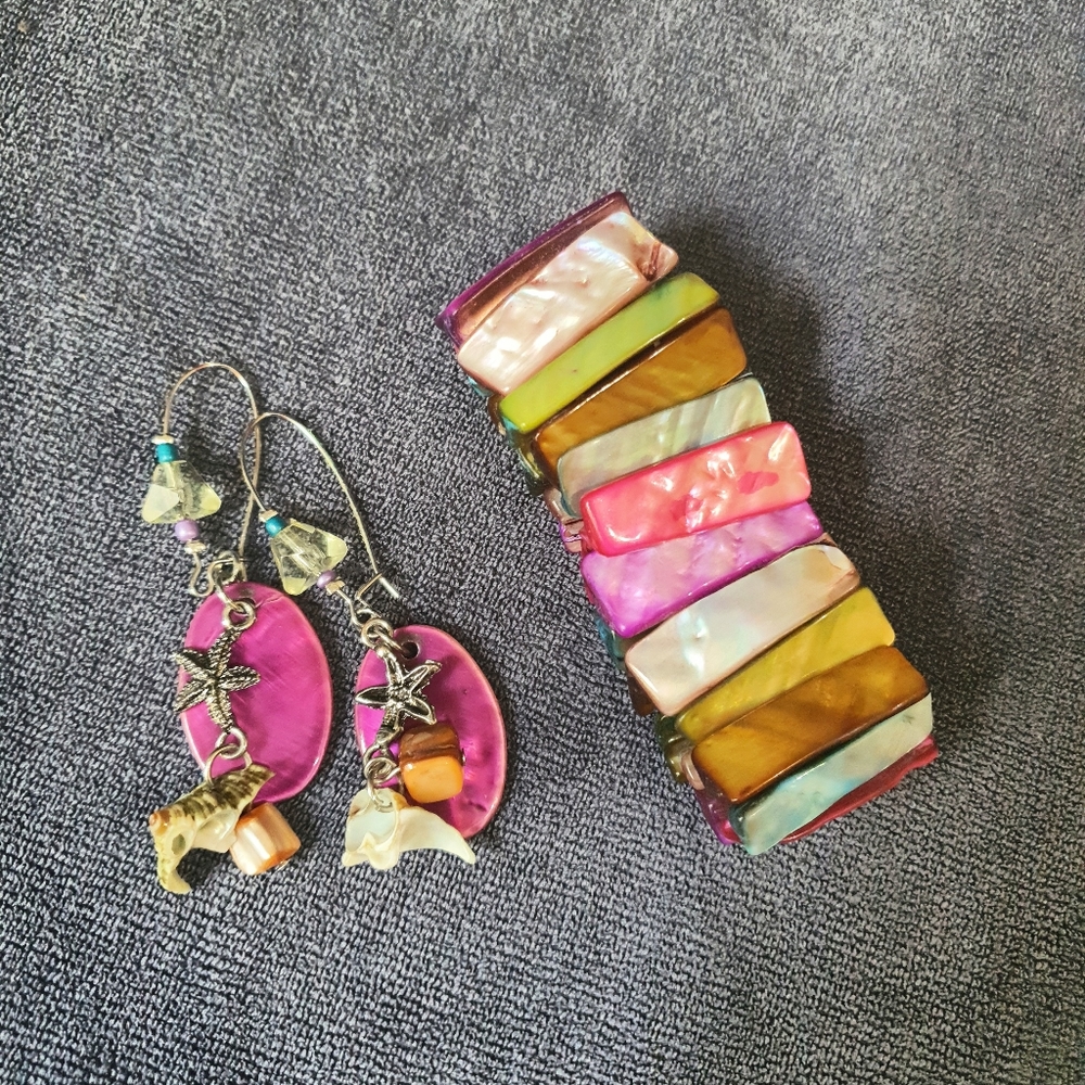Vintage Retro Abalone Shell Bracelet Earrings